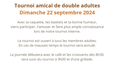 Dimanche 22 septembre 2024 – Tournoi amical de double adultes